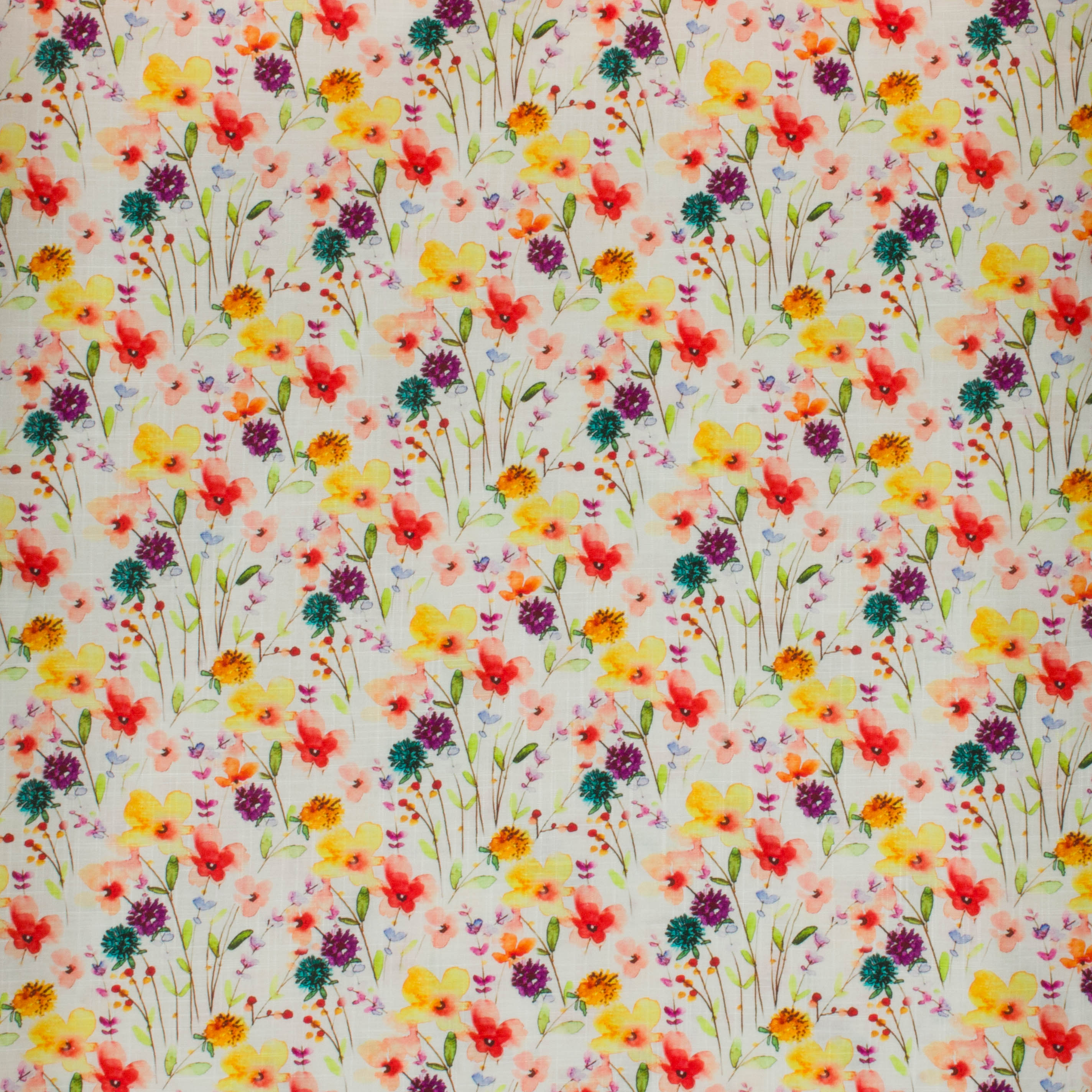 Viscose linnen wit met kleurrijke bloemetjes